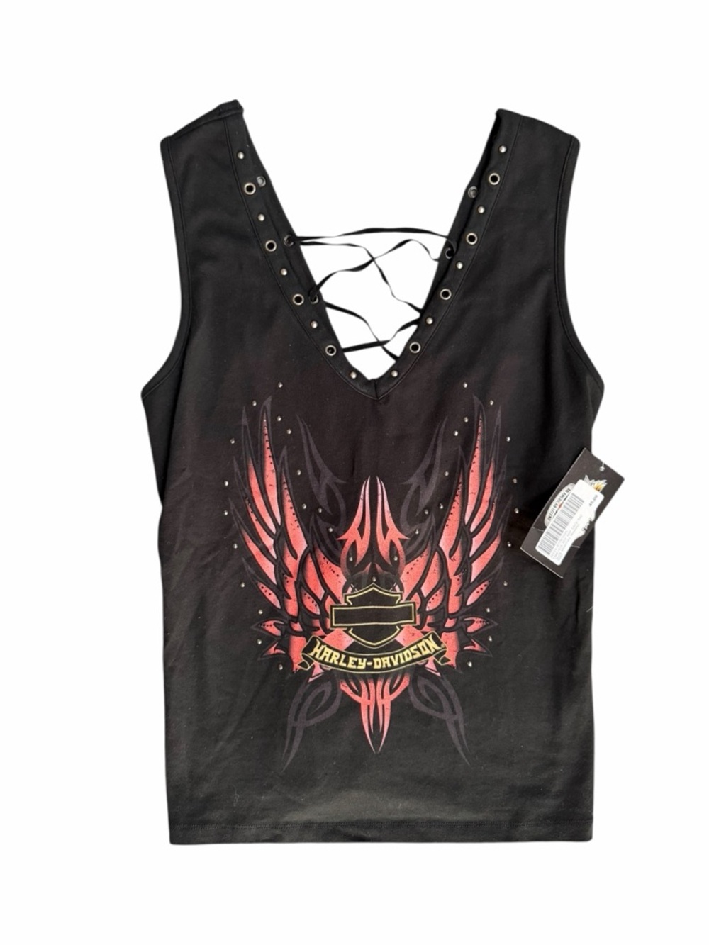 Deadstock Y2K Harley Davidson Lace Up Biker Tank Top Size Large - Picture 2 of 9